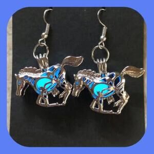 New Whimsical Absolutely Beautiful Unique Solar Luminous Blue Horse Earrings